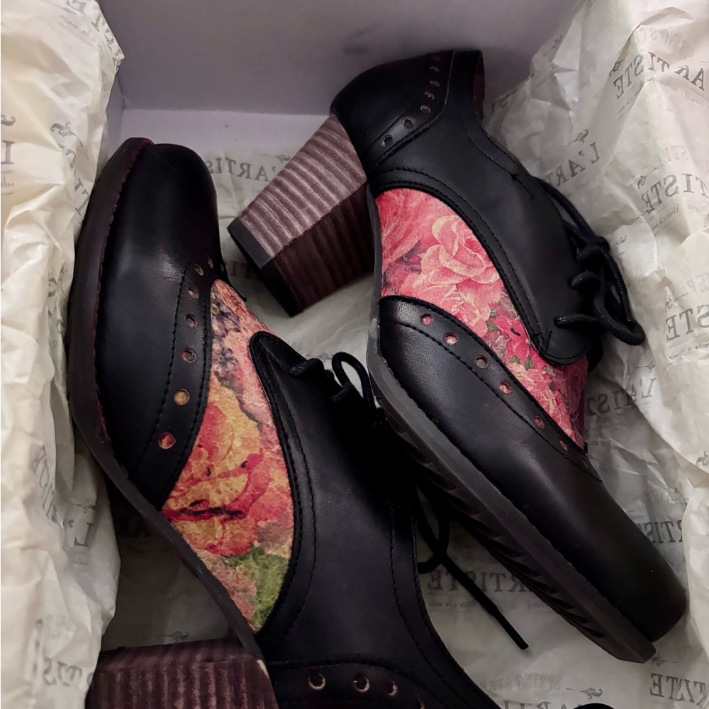 L’Artiste  / Spring Step  Heels - Black and Multicolor retro shoes , Oxford’s - Picture 10 of 10